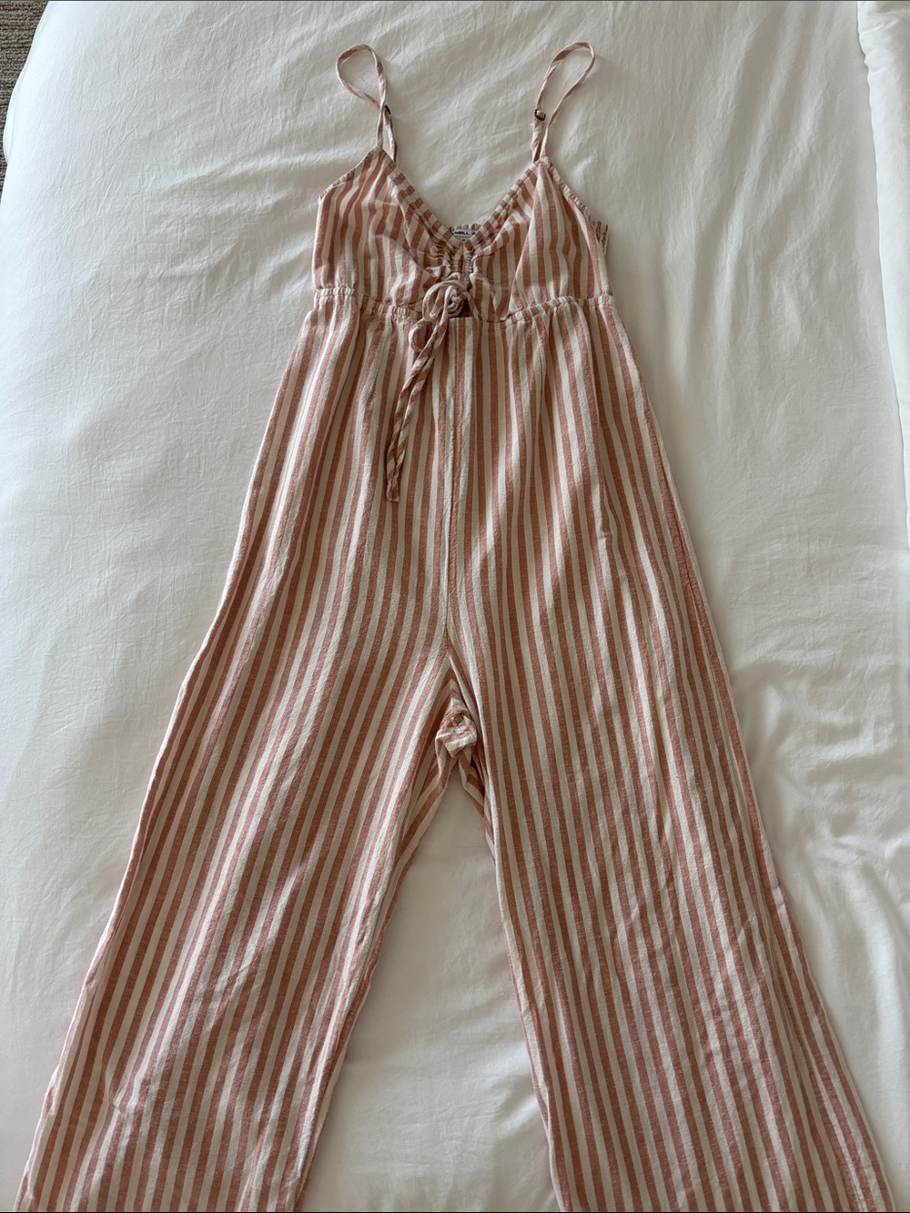 O'Neill Pink and Cream Striped Tie-Front Jumpsuit